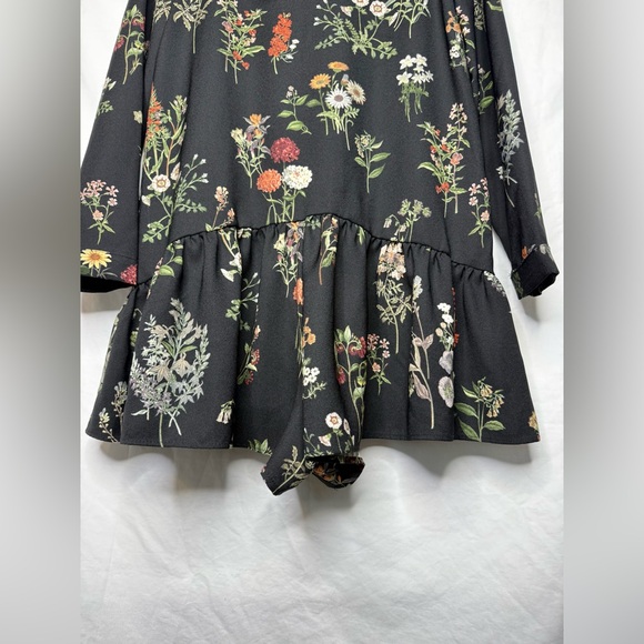 Zara Flowy Black Romper with Floral Design, Sz:S - Picture 3 of 9